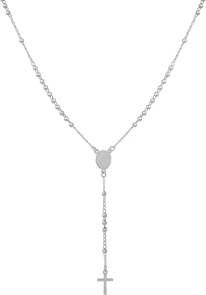 Terço Feminino de Pescoço 50 cm Aço inoxidável 316l Cores Dourado Prata Medalha de São Bento Hipoalérgico Não Escurece Antialérgico