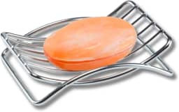 Saboneteira de Pia em Aço inox Cromado Resistente | Design Moderno, Antiferrugem, com Grades que Evitam Acúmulo de Água | Ideal para Banheiro e Cozinha Design Peixe, 12,8 x 9,5cm