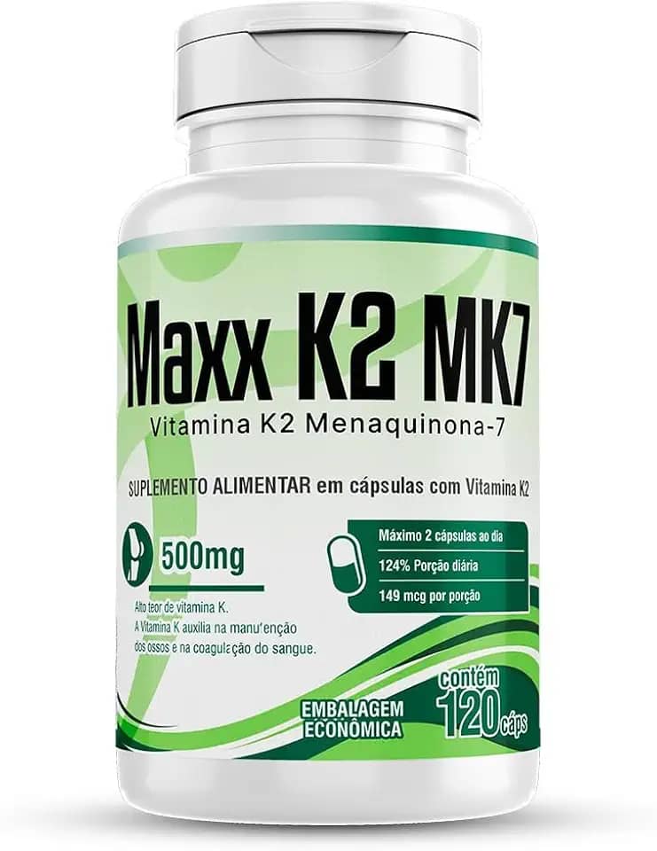 Vitamina K2 Mk-7 Menaquinona 120 Cápsulas Maxx K2 Mk-7 2/dia