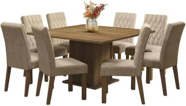Conjunto Sala de Jantar Mesa Tampo de Madeira 8 Cadeiras Leila Madesa