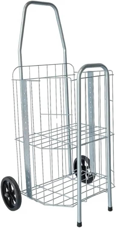 Carrinho De Feira Dobrável 2 Partes Reforçado 60kg Para Compras De Feira E Supermercado Dourado E Prata Compacto Ágil(Prata)