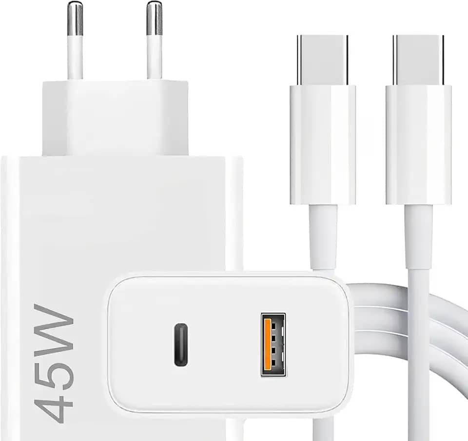 Kit Carregador Super Turbo 45W + Cabo USB Tipo C de 1m Compatível com Celulares, Tablets e Notebooks