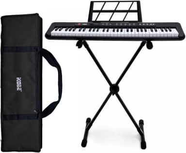 Kit Teclado Musical Kobe KB-150 BK Preto 5/8 61 Teclas Completo Preto