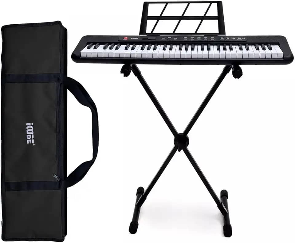 Kit Teclado Musical Kobe KB-150 BK Preto 5/8 61 Teclas Completo Preto