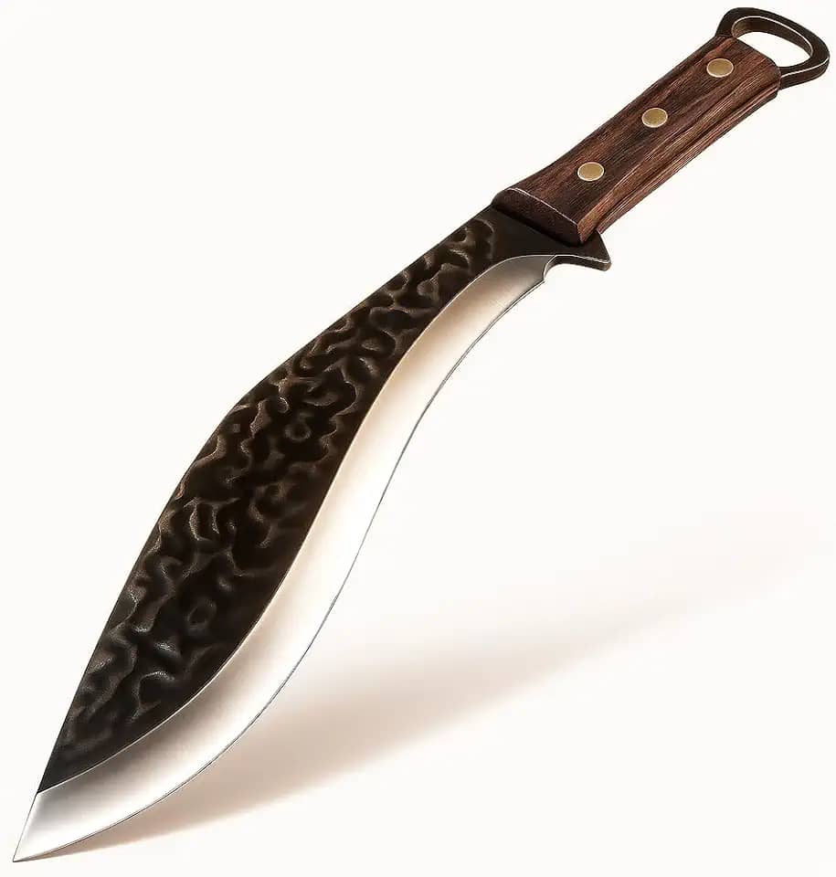 Faca de Aventura Robusta com Lâmina Forjada e Cabo de Madeira. Ideal para Camping, Trilhas e Sobrevivência. Acompanha Coldre de Couro Artesanal. (36 cm)