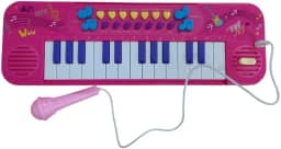 Teclado Musical Infantil Eletrônico com Microfone – 25 Teclas, Gravação, Replay, Ritmos e Sons de Bateria – Brinquedo Educativo Rosa - Apartir De 3 anos