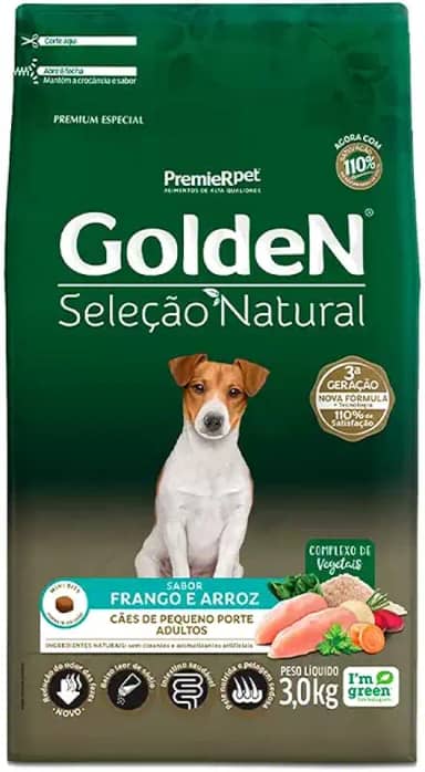 Premier Pet Ração Golden Seleção Natural Para Cães Adultos De Raças Pequenas Mini Bits 3Kg Para Todas Grande Adulto