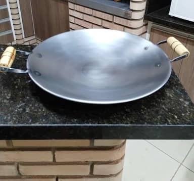 Tacho Disco De Arado Frigideira Wok Chapa Em Aço Carbono Rustico Cabo Em Madeira