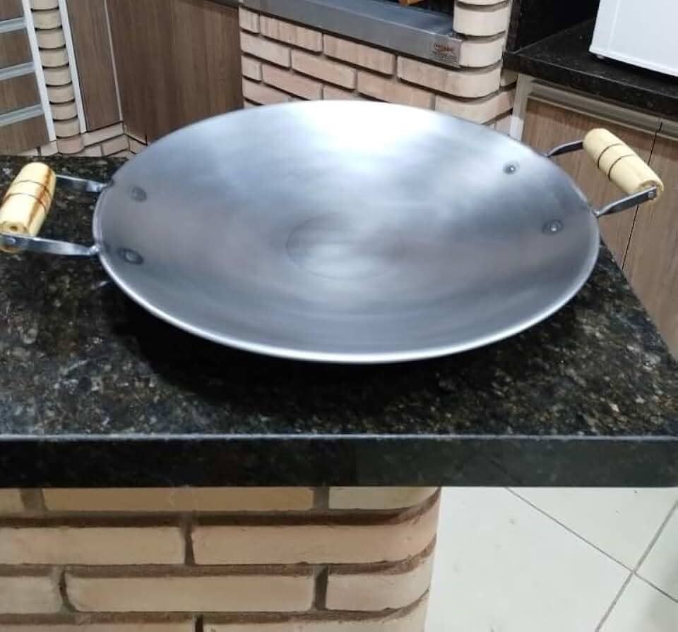 Tacho Disco De Arado Frigideira Wok Chapa Em Aço Carbono Rustico Cabo Em Madeira
