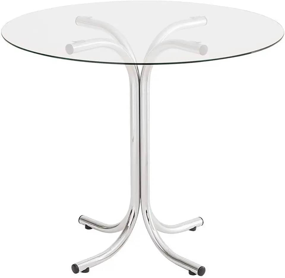 Mesa Redonda com Tampo de Vidro 4111 Unimóvel Cromado