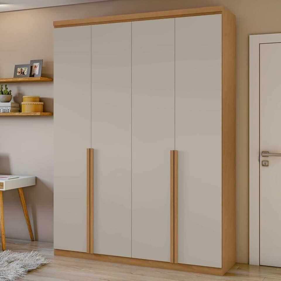 Guarda-roupa 4 Portas 2 Gavetas 100% Mdf Alonzo Amêndoa Clean/off White