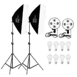 Kit Duplo Softbox Quadruplo Incluso Lâmpada LED 18W Bivolt e Tripé 2 Metros para estúdio fotográfico T-Photo