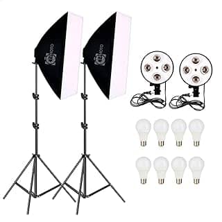 Kit Duplo Softbox Quadruplo Incluso Lâmpada LED 18W Bivolt e Tripé 2 Metros para estúdio fotográfico T-Photo