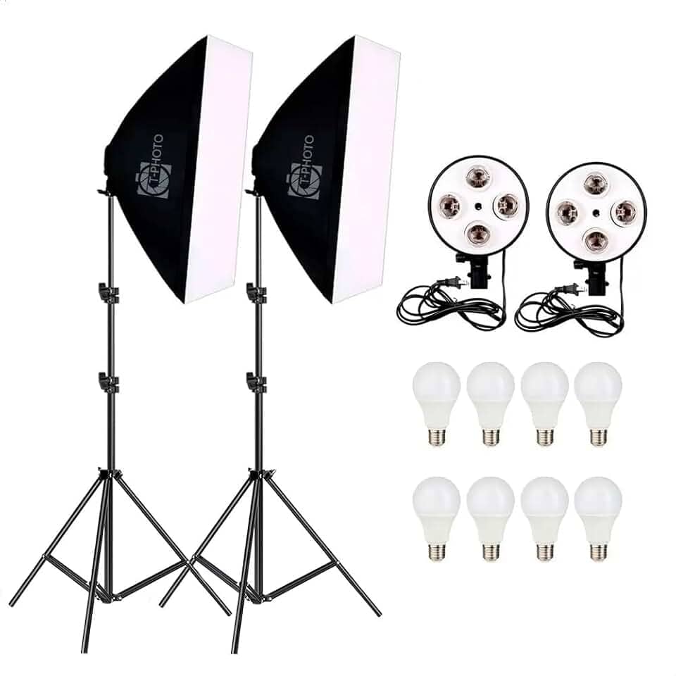Kit Duplo Softbox Quadruplo Incluso Lâmpada LED 18W Bivolt e Tripé 2 Metros para estúdio fotográfico T-Photo