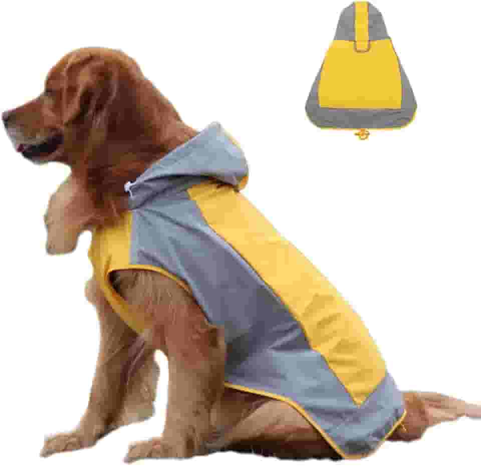 ClawsPurrfect Cachorro Impermeável Capa Chuva: Leve Grande Médio Refletor Compactável Poncho Amarelo 12