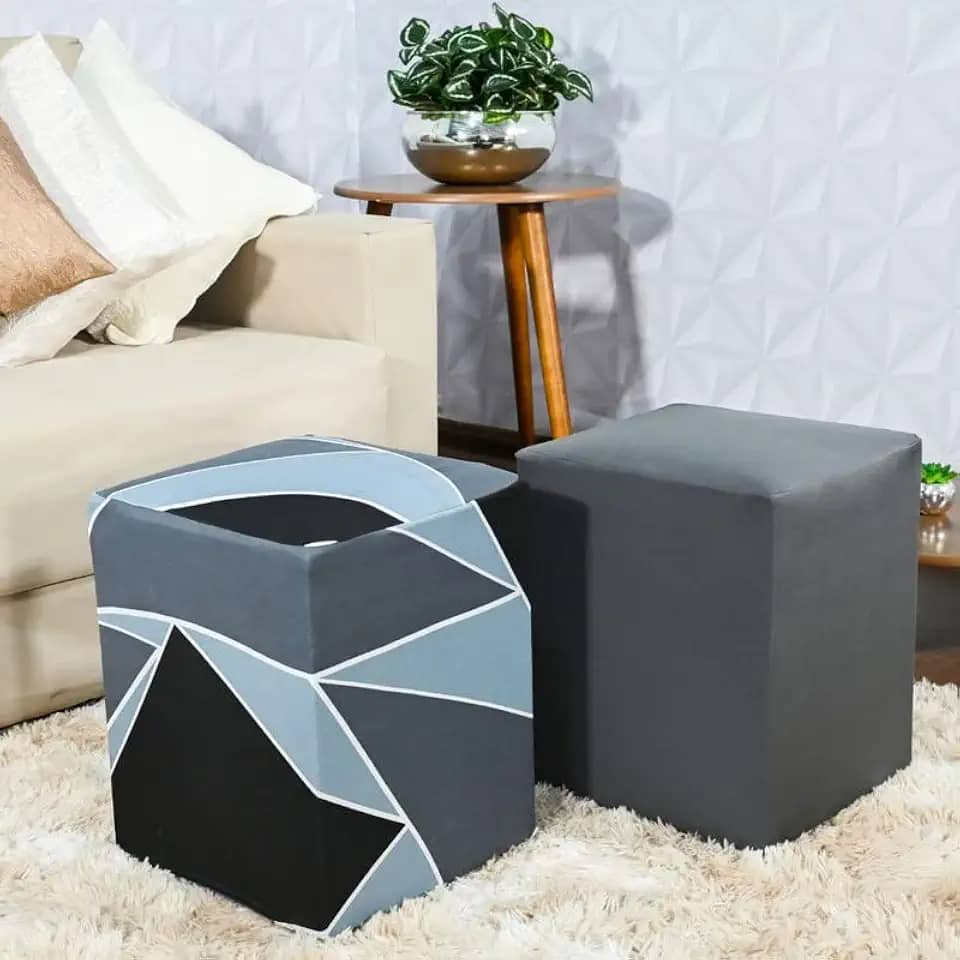 Capa para Puff Plus Quadrado 2 Unidades Luxo Cinza/Urbana