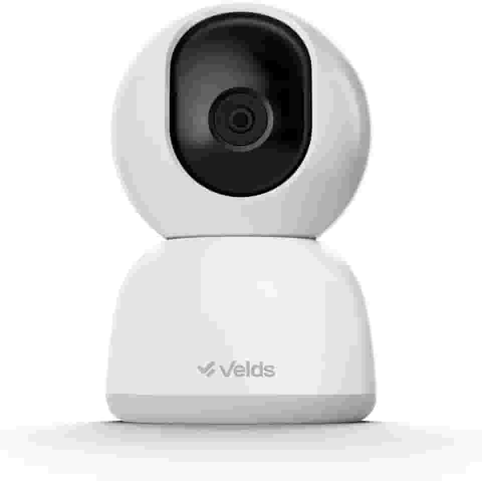 Câmera Inteligente Interna 360° Velds, Wi-Fi, Full HD, Ideal para Pets, Bebês e Casa, Rastreamento de Movimento, Visão Noturna, Detecção de Som, Áudio Bidirecional, Armazenamento até 256GB, Branco