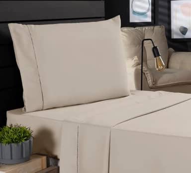 Jogo de Cama Classic Solteiro Percal 400 Fios Ponto Palito 03 Peças, Antiácaro, Anti-pilling com Toque Macio - Bege