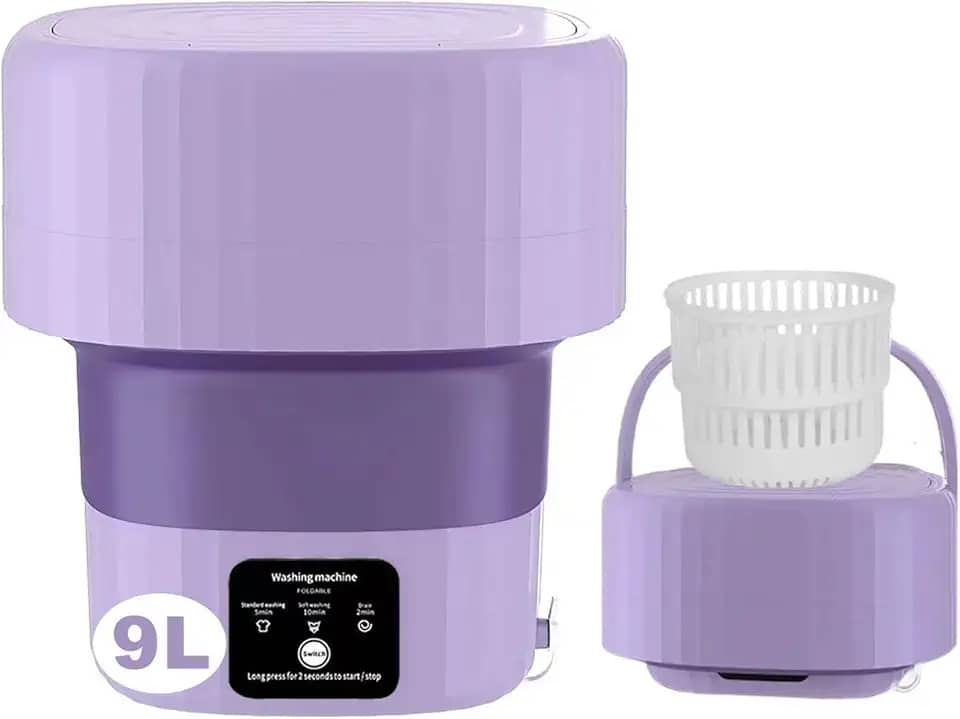 Máquina de lavar portátil, grande capacidade de 9l, máquina de lavar dobrável adequada para lavar roupas pequenas, roupas de bebê, roupas íntimas, meias, suprimentos para animais de estimação, apartamentos, acampamento, lavanderia de viagem Rv - Roxo..