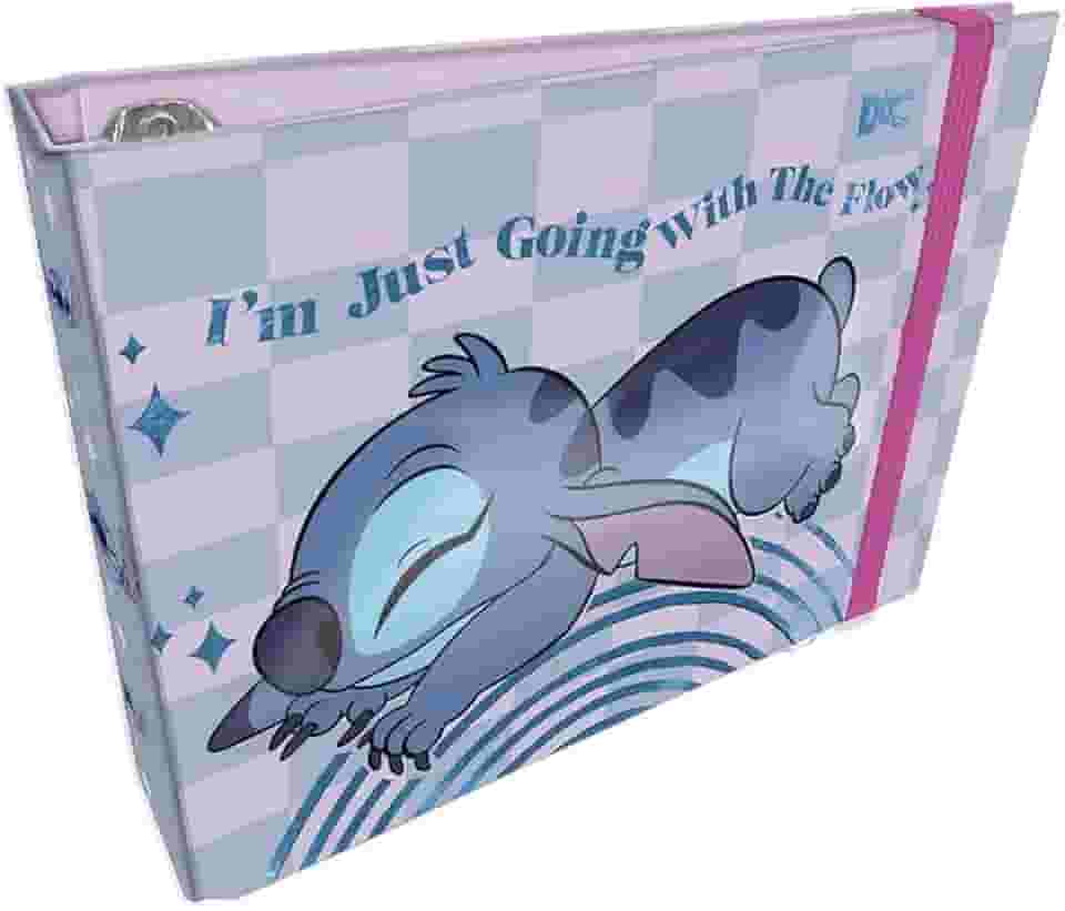 Mini Fichário Horizontal com 80 folhas decoradas Stitch - Fechamento em Elástico - 4078