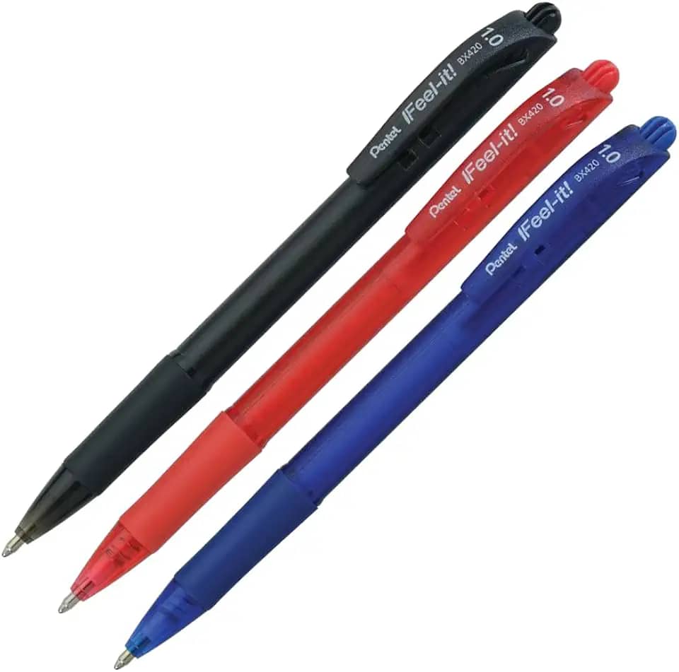 Pentel Kit Caneta Esferográfica Feel It 1.0mm Preta Vermelha Azul SM/BX420-ABC