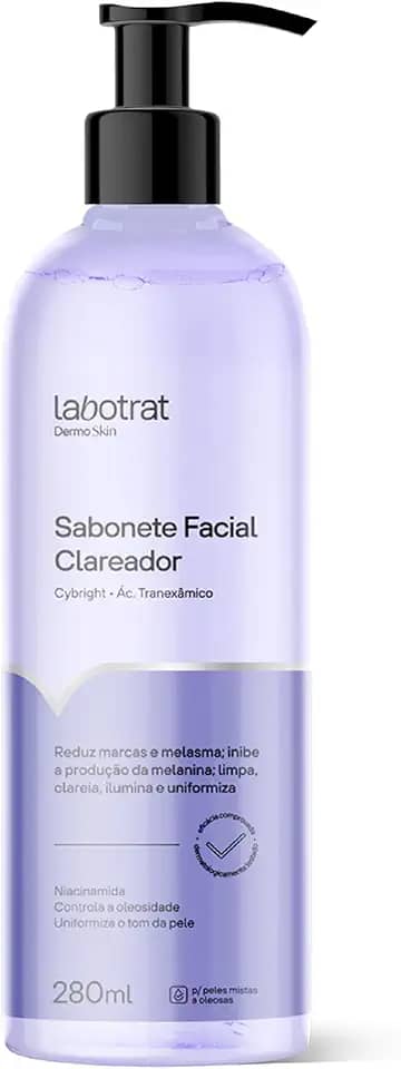 Sabonete Facial Clareador Labotrat Dermo Skin 280ml com Cybright Ácido Tranexâmico e Niacinamida Clareia Manchas Melasma e Acne Limpeza Profunda Uso Diário Sem Parabenos para Todos os Tipos de Pele