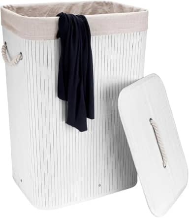 Cesto de Roupas Multiuso Roupeiro Bambu Retangular Artiko Pratic Organizador Com Tampa 72L (Branco)