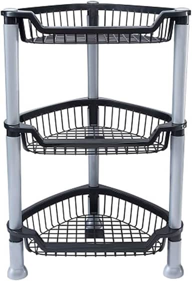 Fruteira Cesto Organizador Empilhável Triangular 3 Andares Preto e Cinza Desmontável