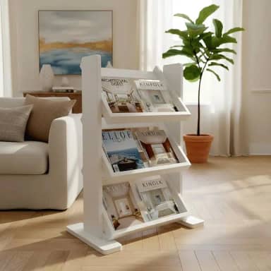 Revisteiro de Piso Chão Porta Revistas Livros Jornal Branco Laca