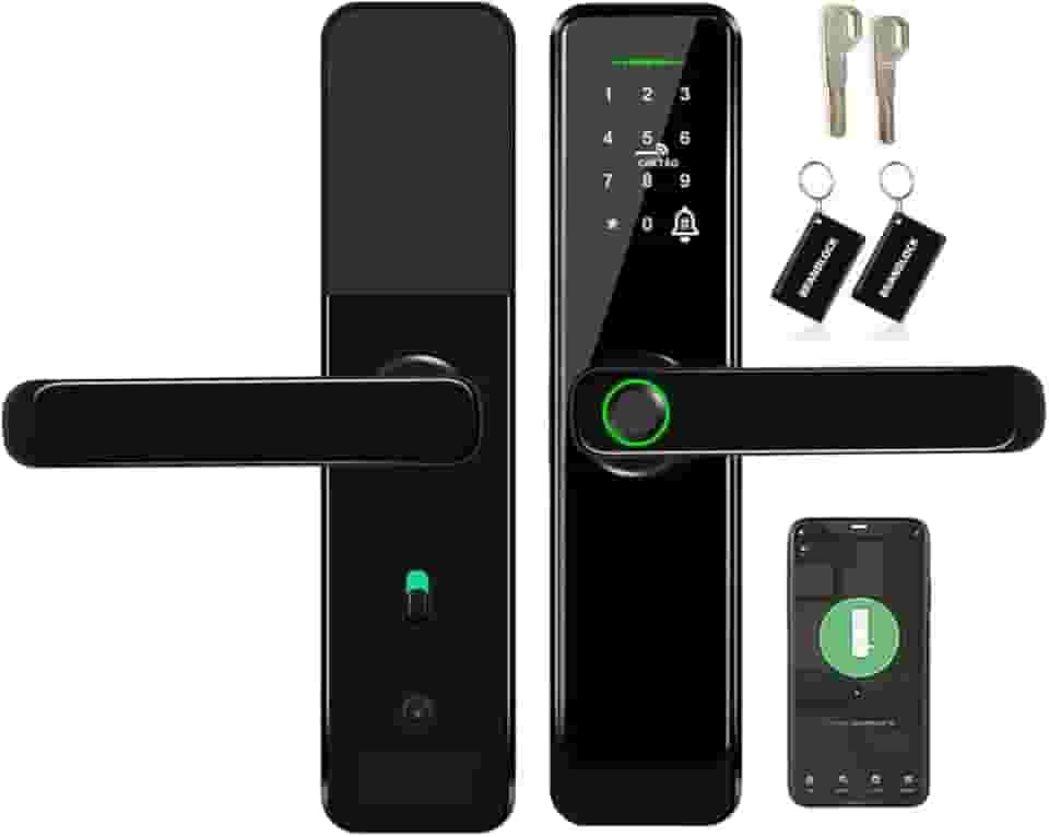 LucZeng Fechadura Digital Biométrica, 5 em 1 Inteligente Fechadura Eletronica com Tuya Wi-Fi, Touch Screen Fechadura Digital - Abertura via Biometria, Senha Numérica, cartão IC, chave e APP