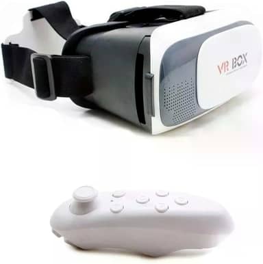 Óculos de Realidade Virtual 3D 360 com Controle Bluetooth, Compatível com Android/iOS, Branco e Preto, Lentes 42mm, Tela 4.5-6 Polegadas