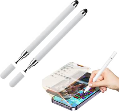 KIT com 2 Caneta Stylus Touch Screen Universal 2 em 1 – Para Smartphones, Tablets, Ipad, Iphone, Telas Touchscreen Compatível com iOS e Android - BRANCO