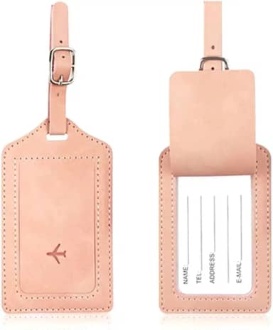 Tag de Mala de Couro para Identificação, Fecho de Fivela com Capa de Privacidade, Resistente e Durável, Etiqueta de Bagagem para Viagens – DAZZELI (ROSA)