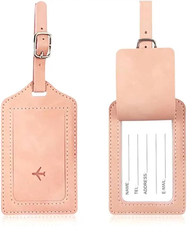 Tag de Mala de Couro para Identificação, Fecho de Fivela com Capa de Privacidade, Resistente e Durável, Etiqueta de Bagagem para Viagens – DAZZELI (ROSA)
