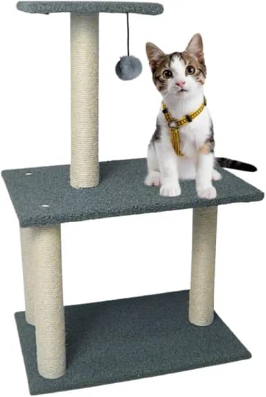 Torre Arranhador Para Gato Sisal Com Brinquedo 3 Andares Resistente Premium (CINZA)
