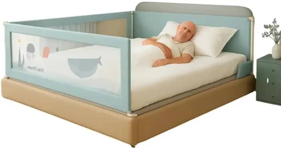 Grade Para Camas com Tela e Proteção Contra Quedas Serve Para Infantil Idosos Bebe Crianças Sono Seguro Tranquilo Escolha seu Tamanho e Desenho Azul/Cinza - Lojas Tahara (180cm, Modelo D)
