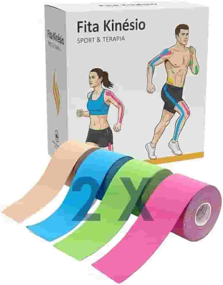Kit 2 Fita Kinesio Tape Bandagem Elástica Adesiva para Fisioterapia Lesão Muscular Rolo 5cm x 5m Funcional Treino Recuperação Muscular Evita Lesões Cores Sortidas