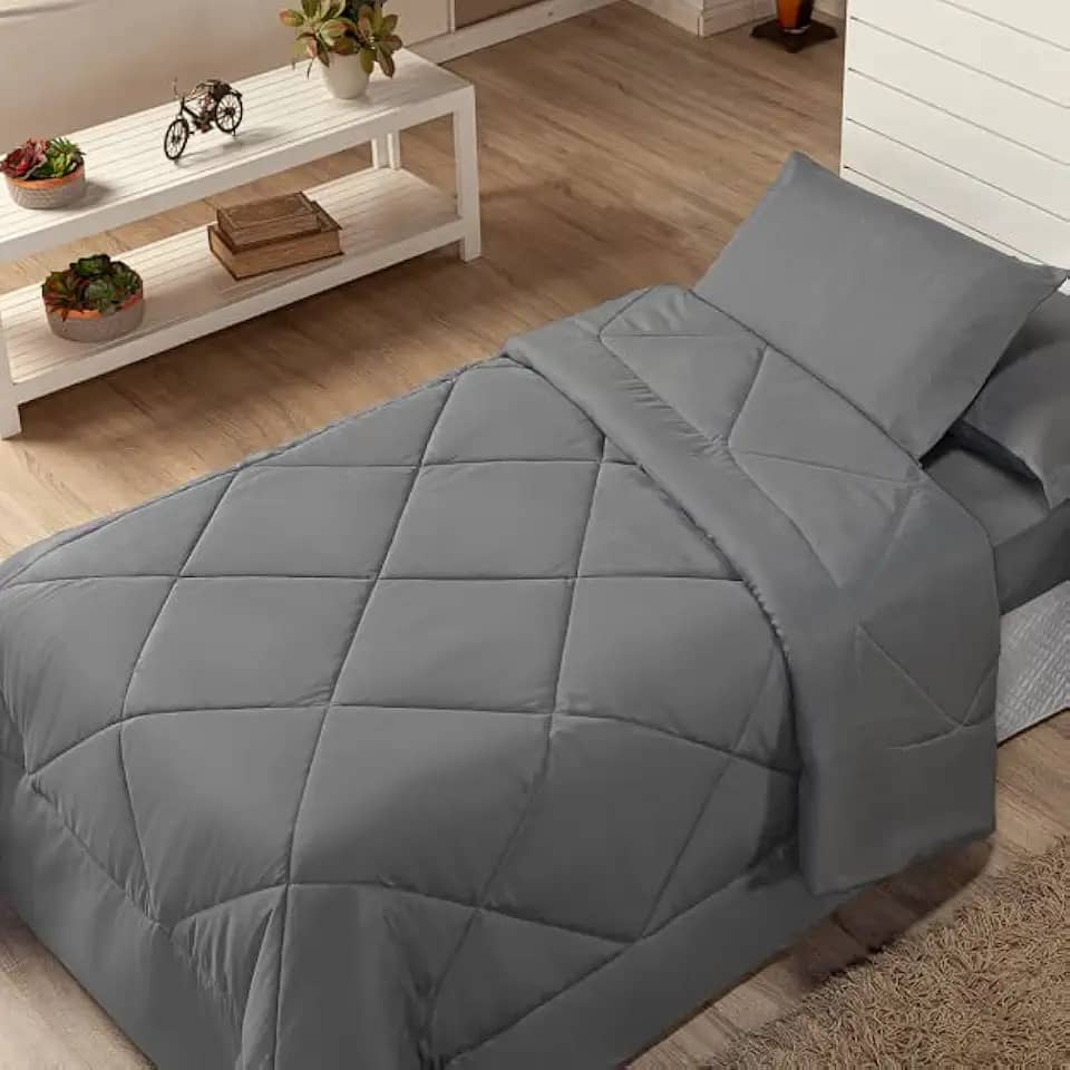 Kit Edredom Solteiro Coberdrom 2 Peças Cobertor Margarida Cor:Cinza