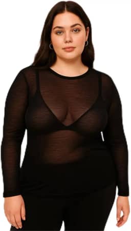 Blusa Segunda Pele Microfibra Manga Longa plus size camada sobreposta transparente fio 40 Loba Lupo