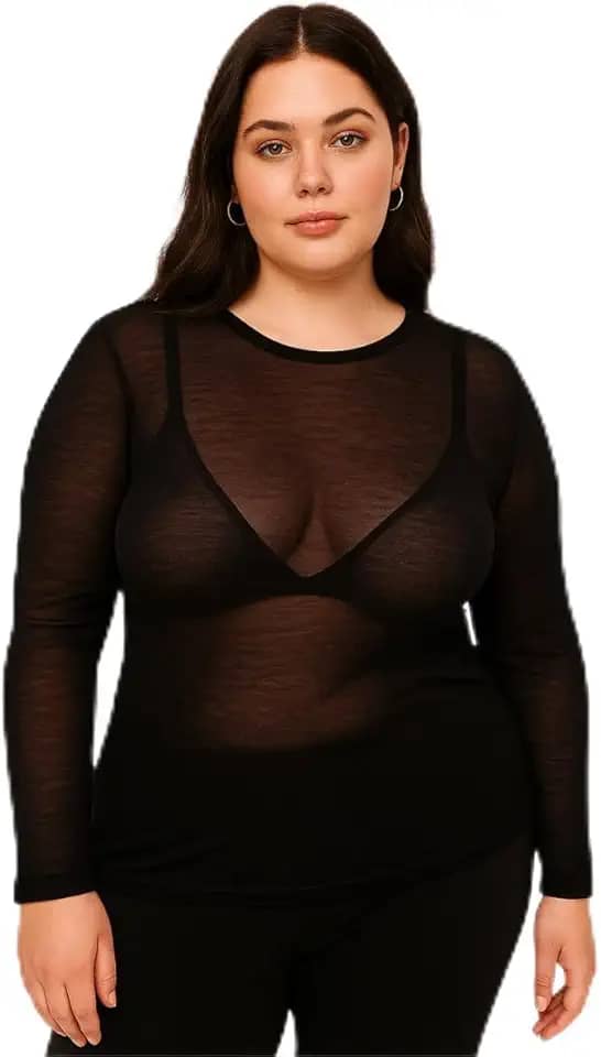 Blusa Segunda Pele Microfibra Manga Longa plus size camada sobreposta transparente fio 40 Loba Lupo