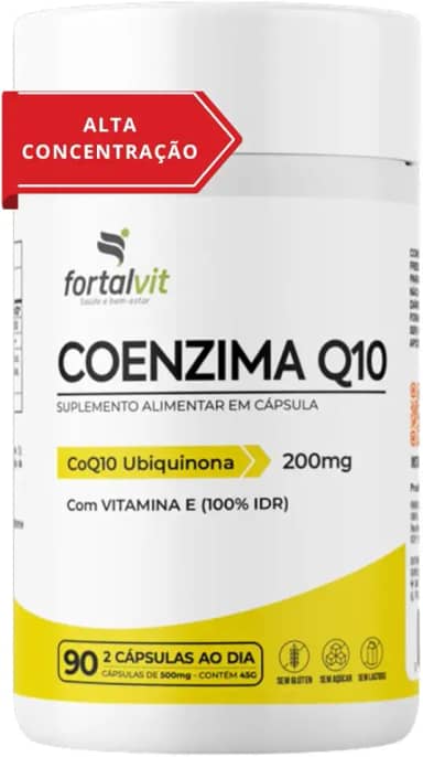 Coenzima Q10 200mg - 90 Cápsulas, CQ10 + Vitamina E 100% IDR, Fortalvit
