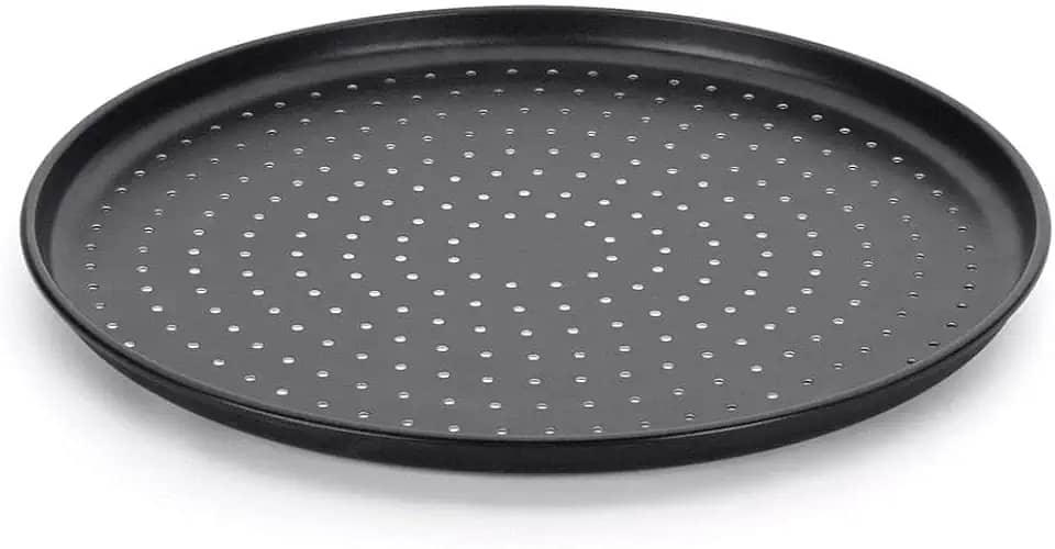 Forma Pizza Italiana 35 cm Furada Alumínio Fortaleza Preto