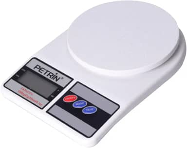 PETRIN Balança Digital de Cozinha, Alta Precisão 1g/10kg, LCD Display, Branca, com Função Tara, para Culinária, Nutrição e Confeitaria, 185x130x35mm