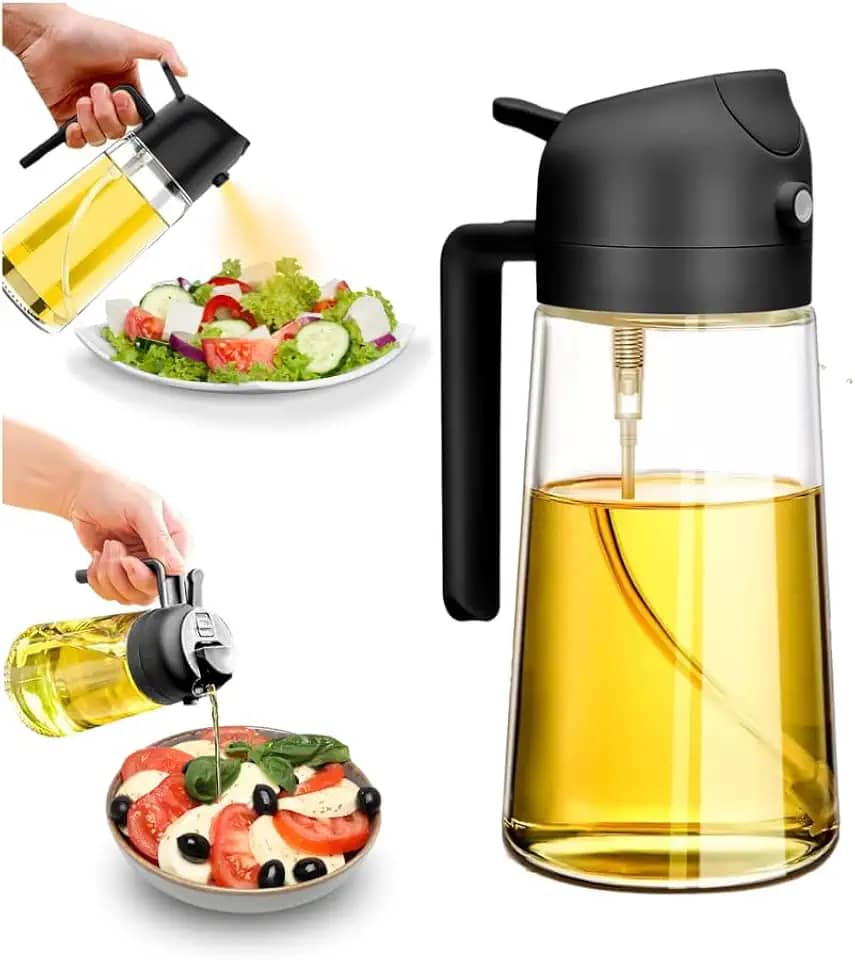 Porta Azeite Spray Borrifador 2 em 1 de Vidro 500ml para Óleos e Vinagres, Ideal para Culinária Saudável e Precisa (Preto)