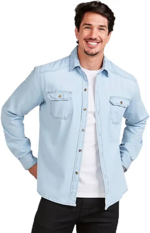 Camisa Social Jeans Slim Manga Longa