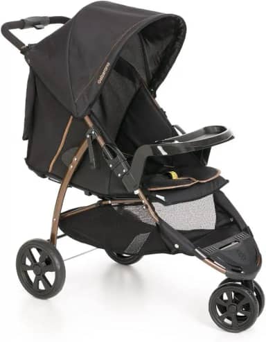 Carrinho de Bebê Passeio Reclinável Berço 3 Rodas de 0 Até 15kg Cross Trail Preto Cobre Galzerano