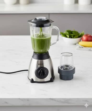 Liquidificador de Mesa Triturador de Gelo com Moedor Blender, 5 Velocidades, Jarra de Vidro 1.7L, 4 Lâminas em Aço Inox, Base em Prata e Preto, Tomada Dois Pinos 127V