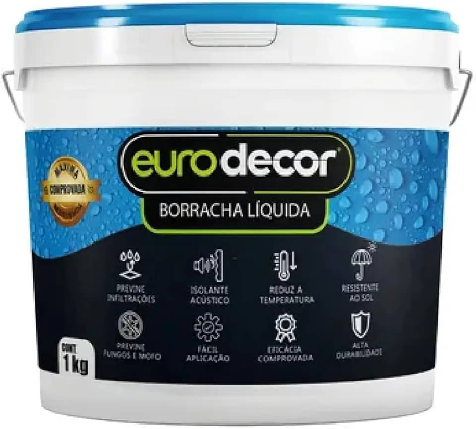 Borracha Líquida Manta Impermeável Premium Euro Decor 1KG Tinta Emborrachada Flexível (Preta)
