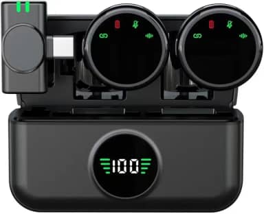 Microfone Lapela Sem Fio Duplo, Preto, USB Tipo-C, com Case de Carregamento, Android USB-C, para TikTok, Podcast, Vídeos, Reuniões,microfone para celular