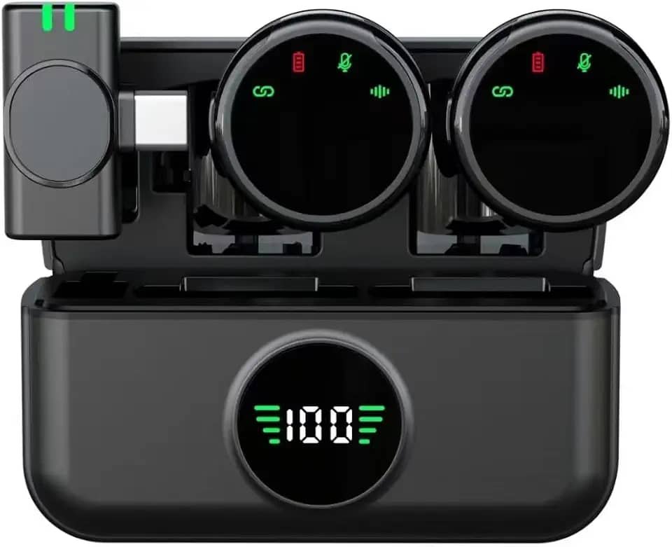 Microfone Lapela Sem Fio Duplo, Preto, USB Tipo-C, com Case de Carregamento, Android USB-C, para TikTok, Podcast, Vídeos, Reuniões,microfone para celular